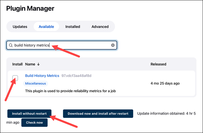 Jenkins plugin build history metrics
