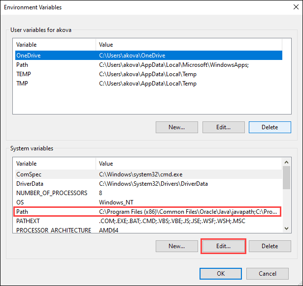 Editing the Path variable.