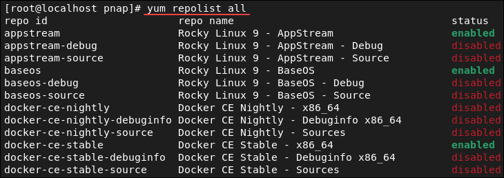 Listing the available repositories in YUM.