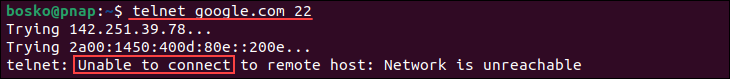 Checking if a port is open using telnet.