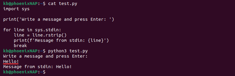 sys.stdin standard input code and terminal output