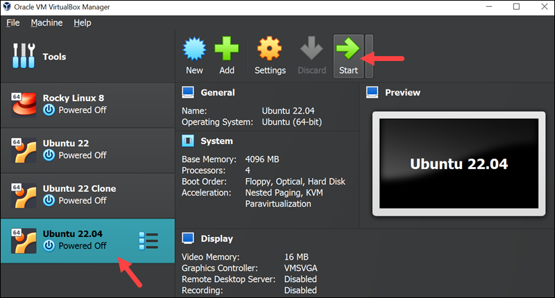 Start new VM in VirtualBox.