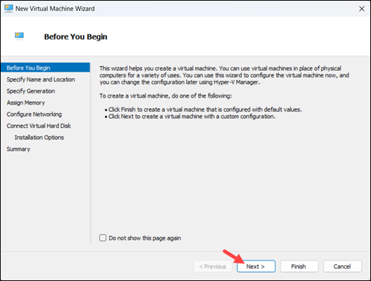 New VM wizard Hyper-V