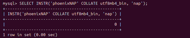 SELECT INSTR() case sensitive MySQL output